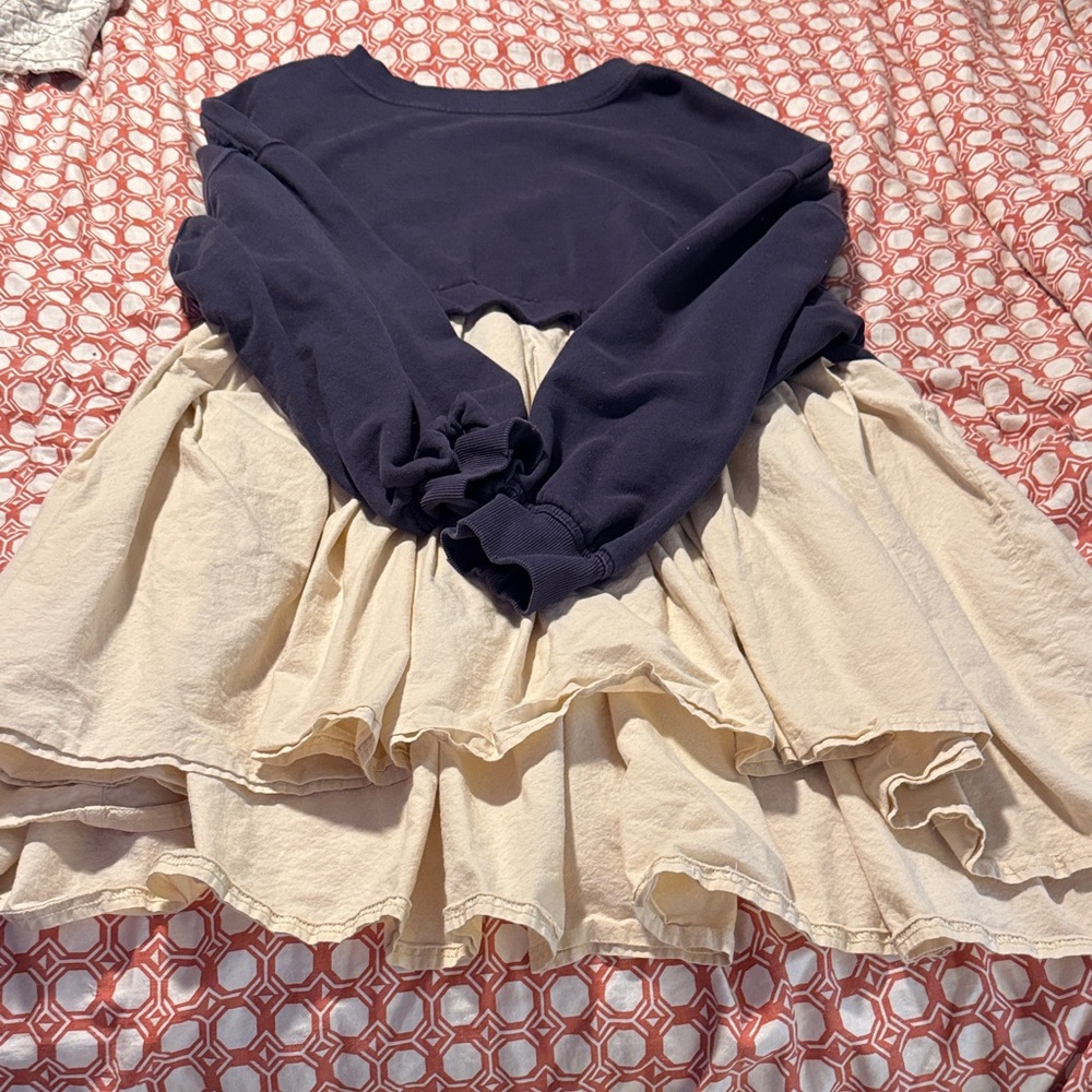 Free People Navy and Cream Dress